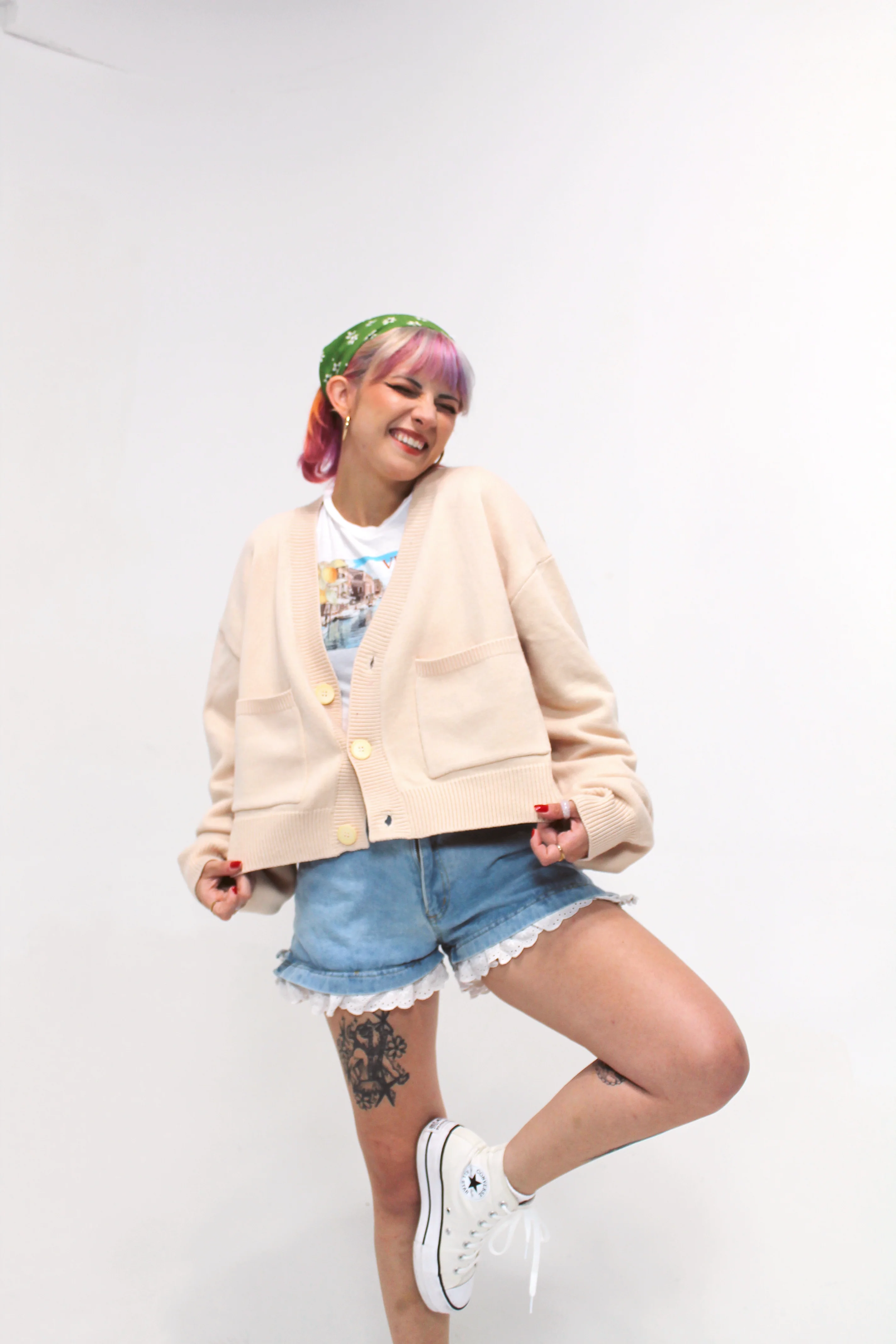 Cropped Beige/Cream/Nude Cardigan - Image 4