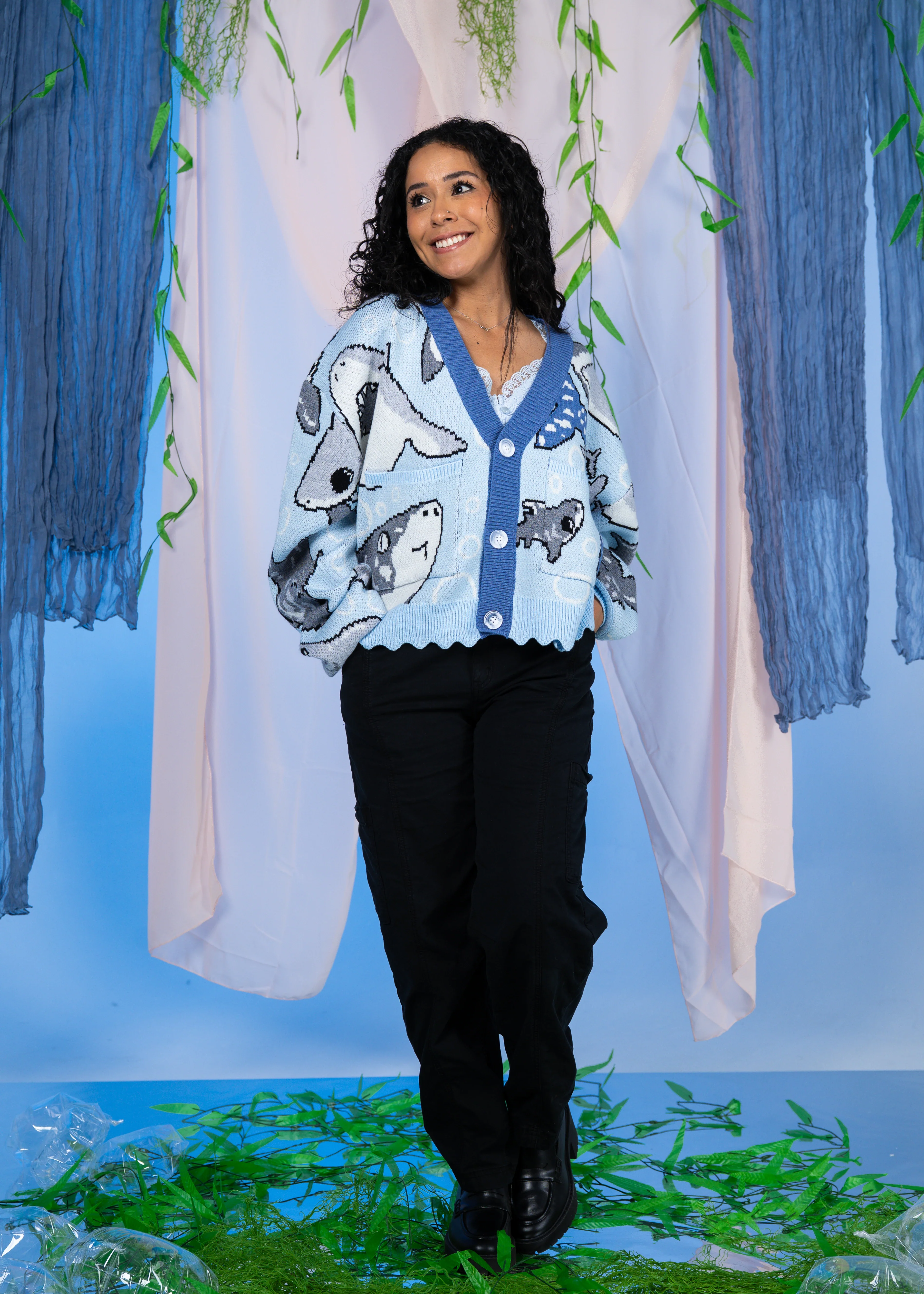 Cropped Shark Week Cardigan - Image 4
