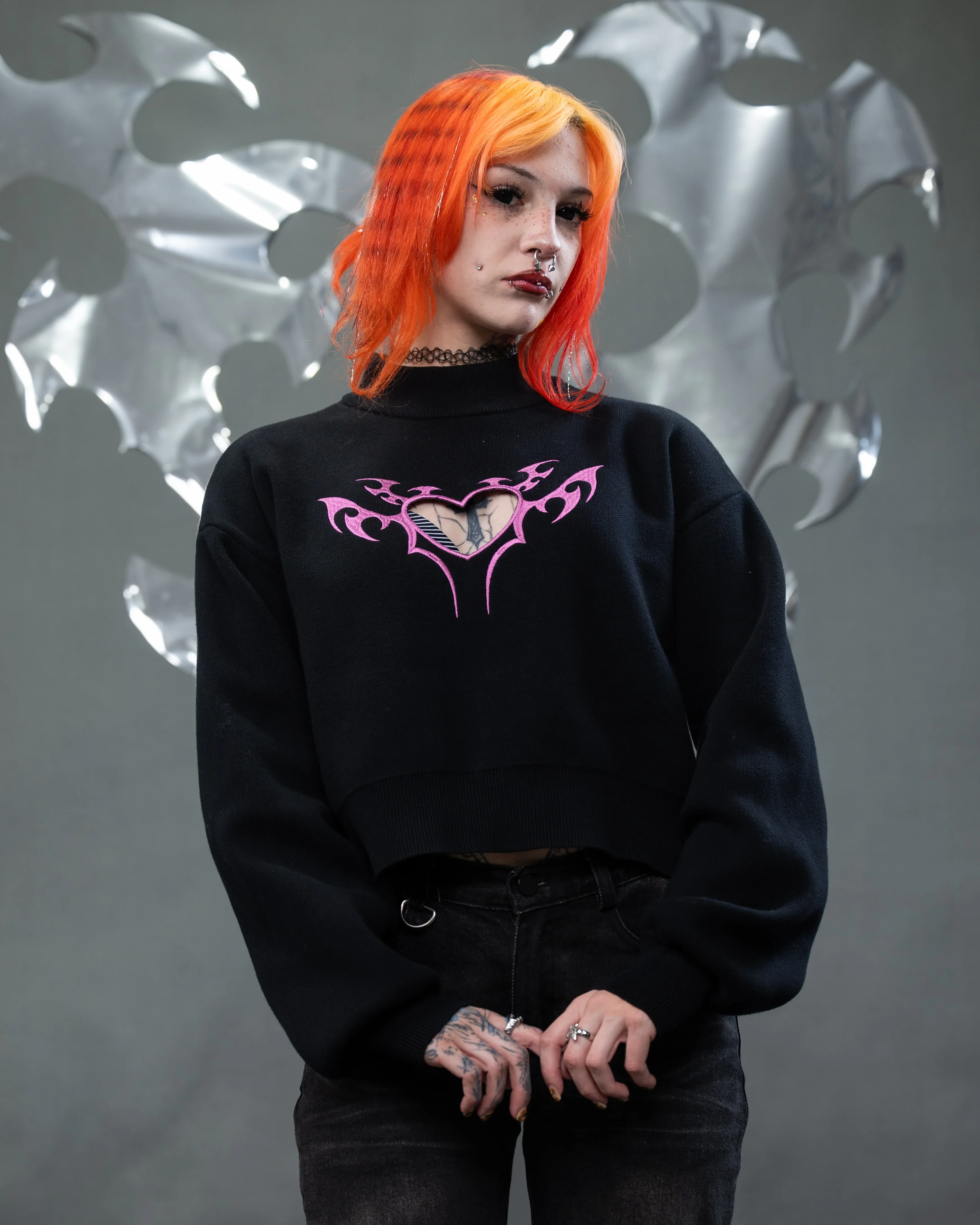 Cyber Heart Cut Out Sweater - Image 4
